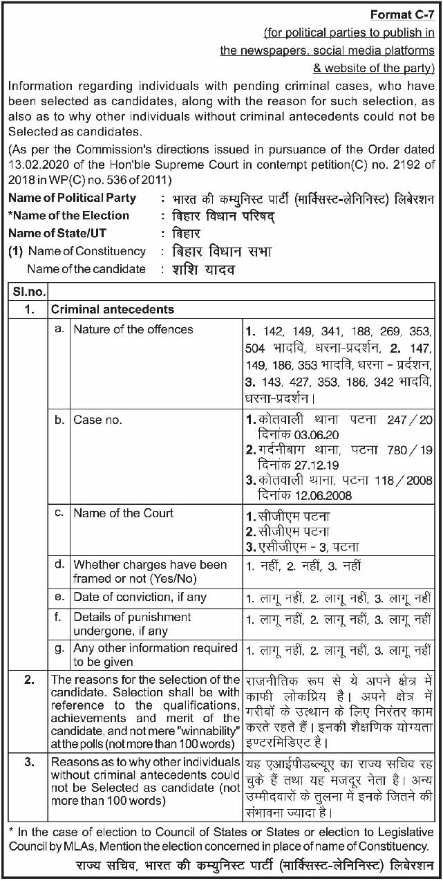 Format C7 - Bihar Vidhan Parishad 2024